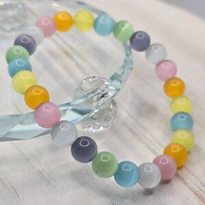 Handmade Cat’s Eye Crystal Bracelet ✦ Multicolor 8mm Beads ✦ Stretch-Fit Boho